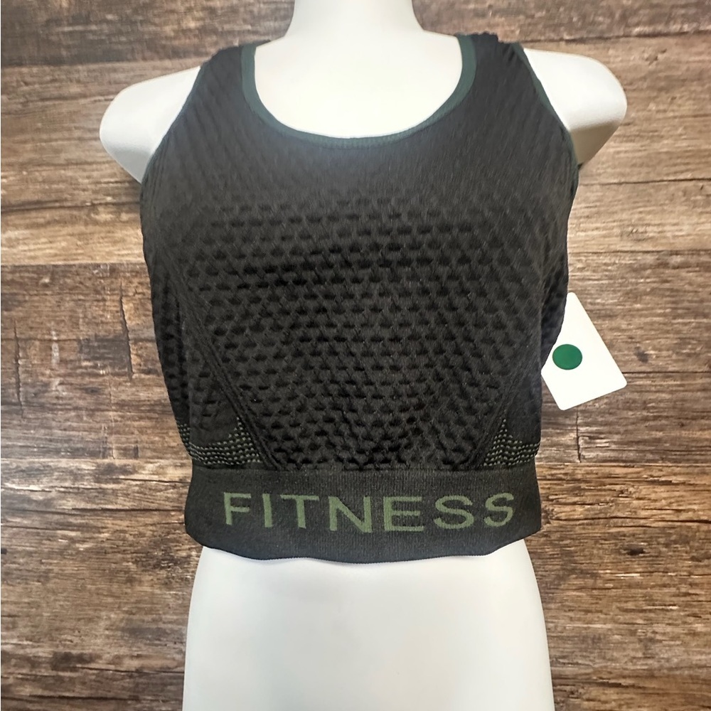 FITNESS Black and Green High Neck Sports Bra Crop Top OSFM